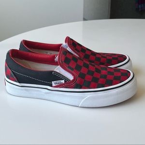 Vans Red Black Checkered Slip On W6.5